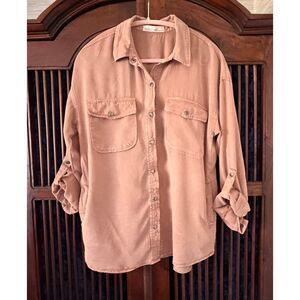Bécool S/M 100% Tencel Utility Shirt Jacket Snap Buttons